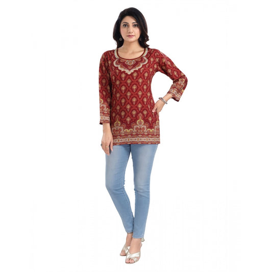 PKRKART Women's 3/4th Sleeve Summer Cool Tunic Short Top (Red)