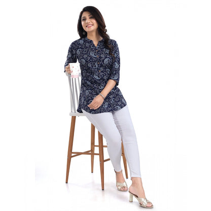 PKRKART Women's 3/4th Sleeve Polyester Tunic Short Top (Blue)