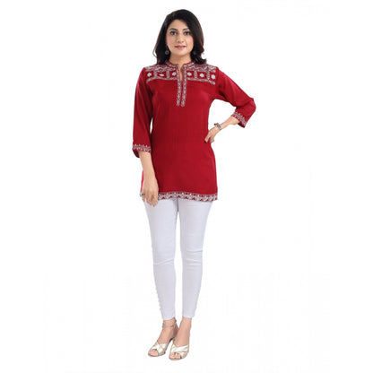 PKRKART Women's 3/4th Sleeve Viscose Tunic Short Top (Red)