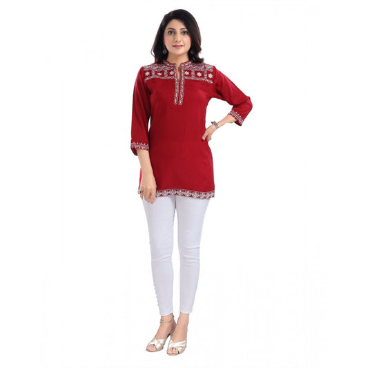 PKRKART Women's 3/4th Sleeve Viscose Tunic Short Top (Red)