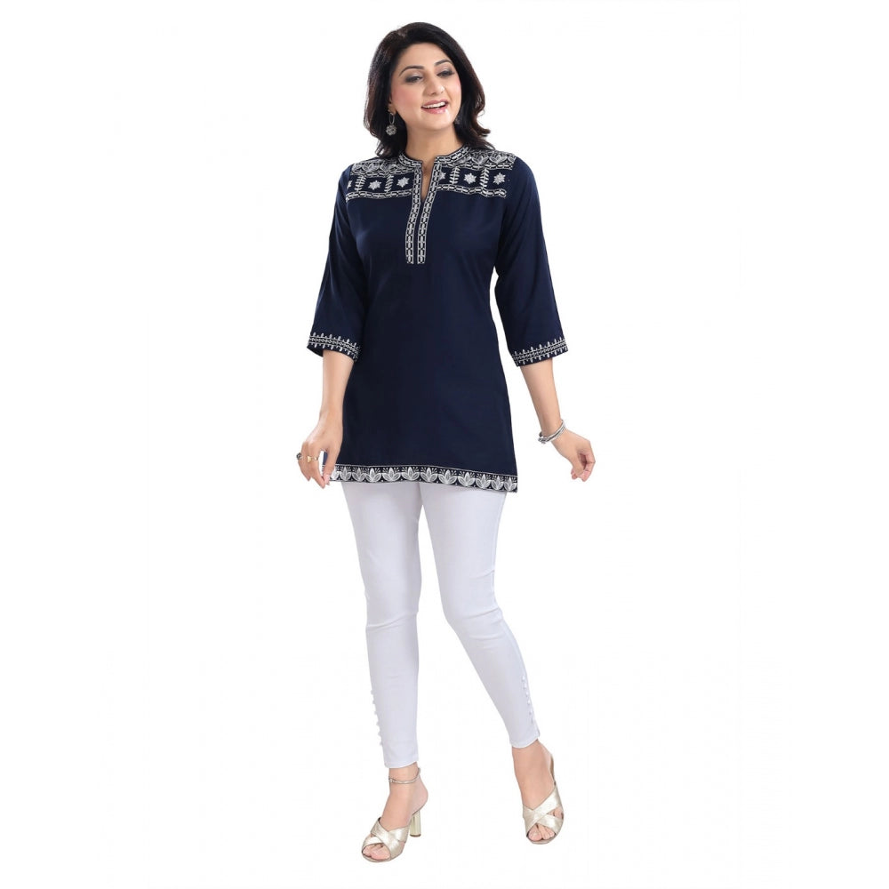 PKRKART Women's 3/4th Sleeve Viscose Tunic Short Top (Blue)