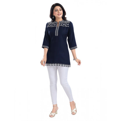 PKRKART Women's 3/4th Sleeve Viscose Tunic Short Top (Blue)