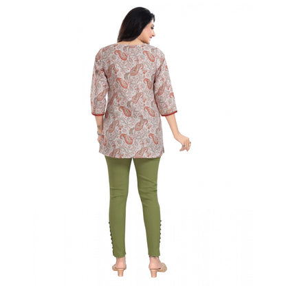 PKRKART Women's 3/4th Sleeve Viscose Blend Tunic Short Top (Off White)