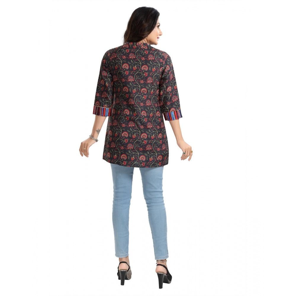PKRKART Women's 3/4th Sleeve Viscose Blend Tunic Short Top (Black)