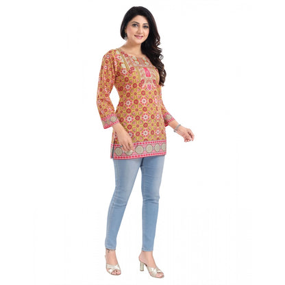 PKRKART Women's 3/4th Sleeve Faux Crepe Tunic Short Top (Multicolor)