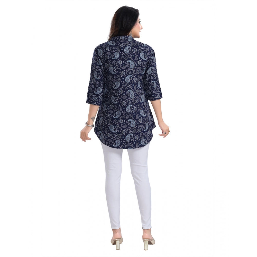 PKRKART Women's 3/4th Sleeve Polyester Tunic Short Top (Blue)