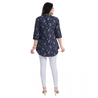 PKRKART Women's 3/4th Sleeve Polyester Tunic Short Top (Blue)