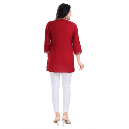 PKRKART Women's 3/4th Sleeve Viscose Tunic Short Top (Red)