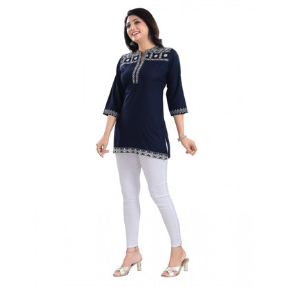 PKRKART Women's 3/4th Sleeve Viscose Tunic Short Top (Blue)