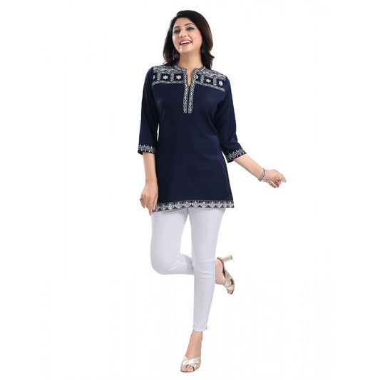 PKRKART Women's 3/4th Sleeve Viscose Tunic Short Top (Blue)
