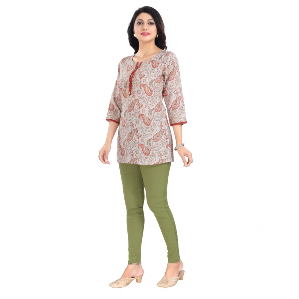 PKRKART Women's 3/4th Sleeve Viscose Blend Tunic Short Top (Off White)