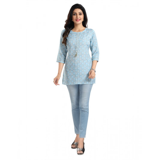 PKRKART Women's 3/4th Sleeve Viscose Blend Tunic Short Top (Blue)