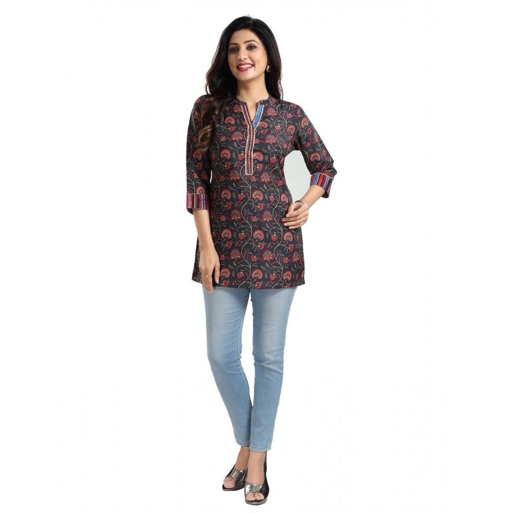 PKRKART Women's 3/4th Sleeve Viscose Blend Tunic Short Top (Black)
