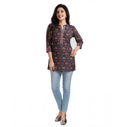 PKRKART Women's 3/4th Sleeve Viscose Blend Tunic Short Top (Black)
