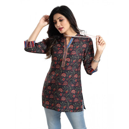 PKRKART Women's 3/4th Sleeve Viscose Blend Tunic Short Top (Black)