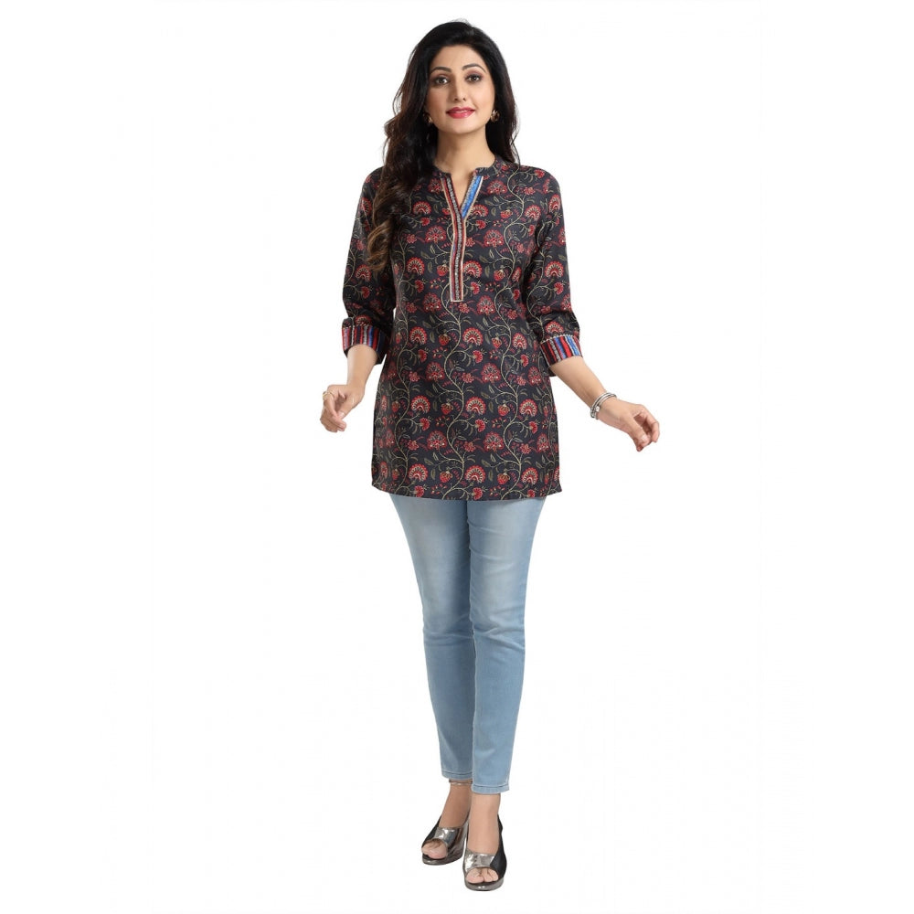 PKRKART Women's 3/4th Sleeve Viscose Blend Tunic Short Top (Black)