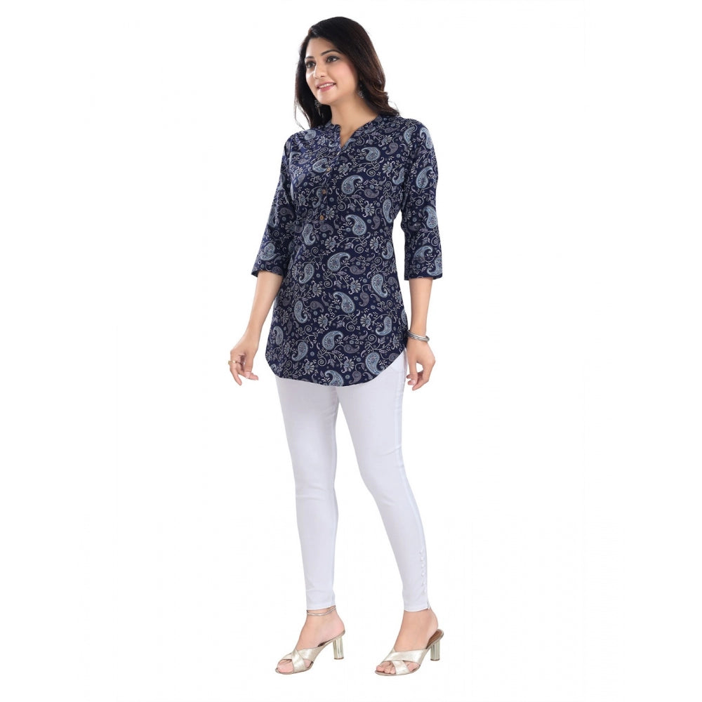PKRKART Women's 3/4th Sleeve Polyester Tunic Short Top (Blue)