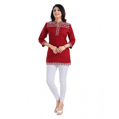 PKRKART Women's 3/4th Sleeve Viscose Tunic Short Top (Red)
