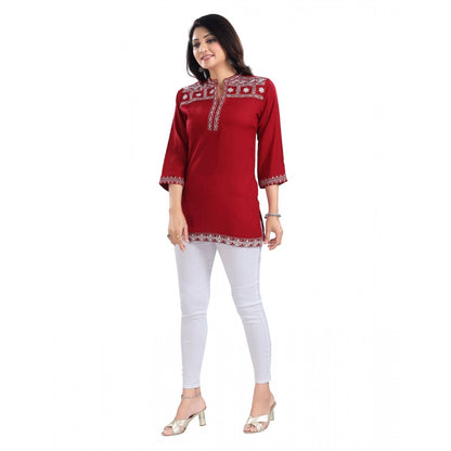 PKRKART Women's 3/4th Sleeve Viscose Tunic Short Top (Red)