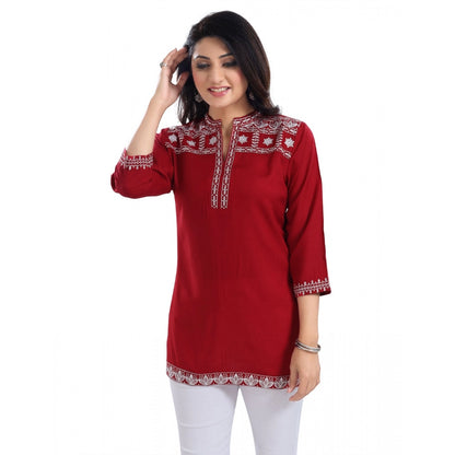 PKRKART Women's 3/4th Sleeve Viscose Tunic Short Top (Red)