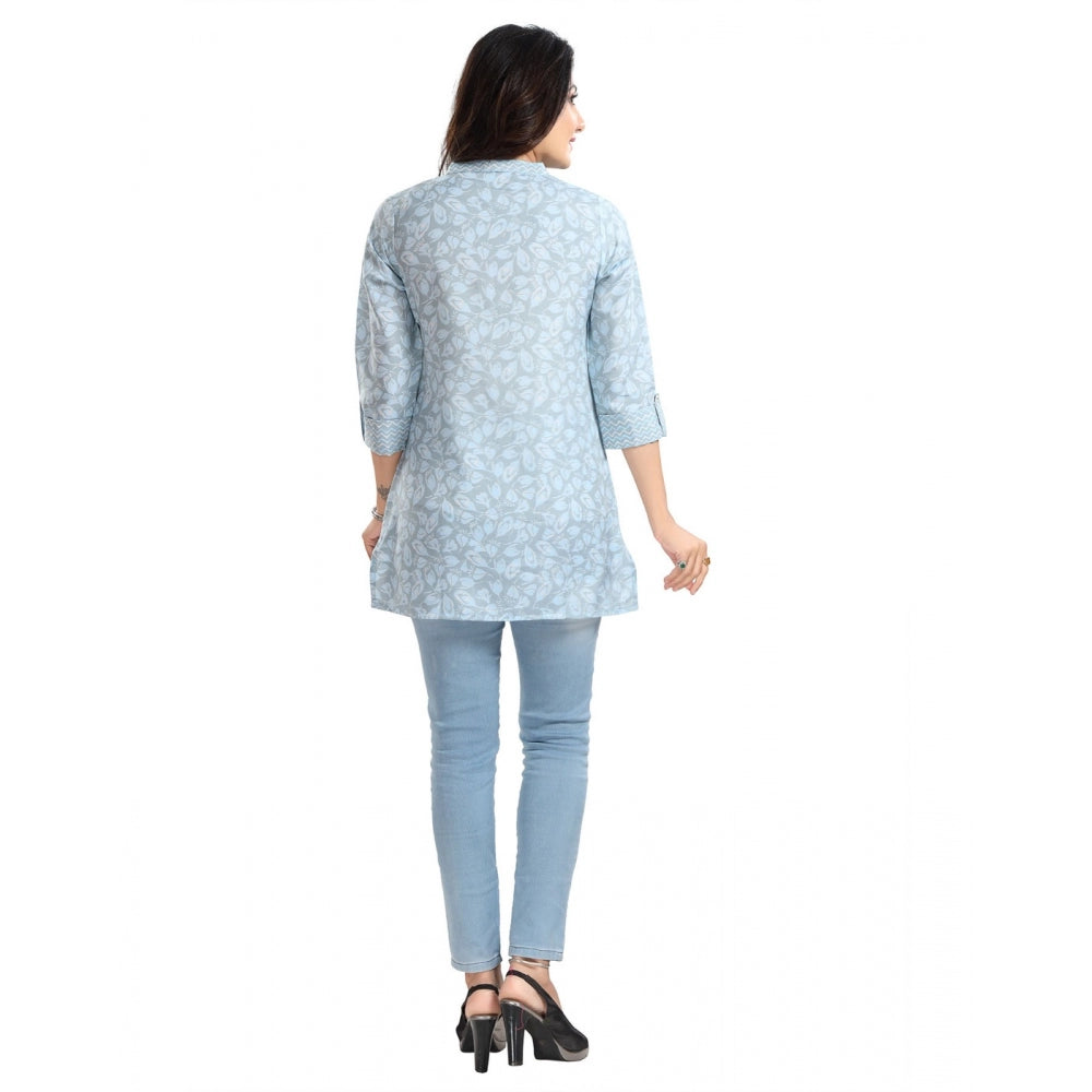 PKRKART Women's 3/4th Sleeve Viscose Blend Tunic Short Top (Blue)