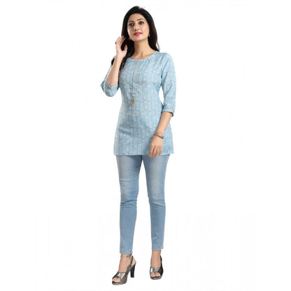 PKRKART Women's 3/4th Sleeve Viscose Blend Tunic Short Top (Blue)