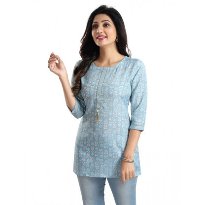 PKRKART Women's 3/4th Sleeve Viscose Blend Tunic Short Top (Blue)