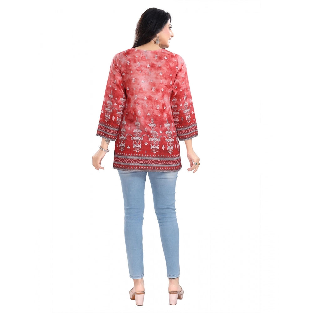 PKRKART Women's 3/4th Sleeve Faux Crepe Tunic Short Top (Red)