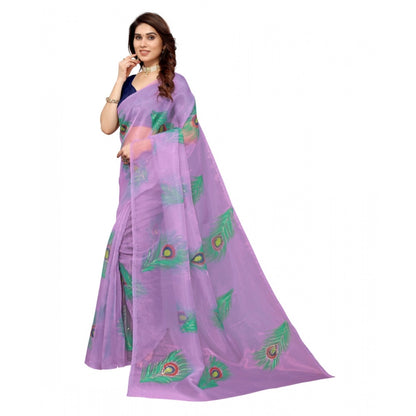 PKRKART Women's Organza Floral Pattern Sarees (Lavendor, 5-6 Mtrs)