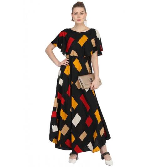 PKRKART Women's Crepe Printed Half Sleeves Full Length Gown(Multi)