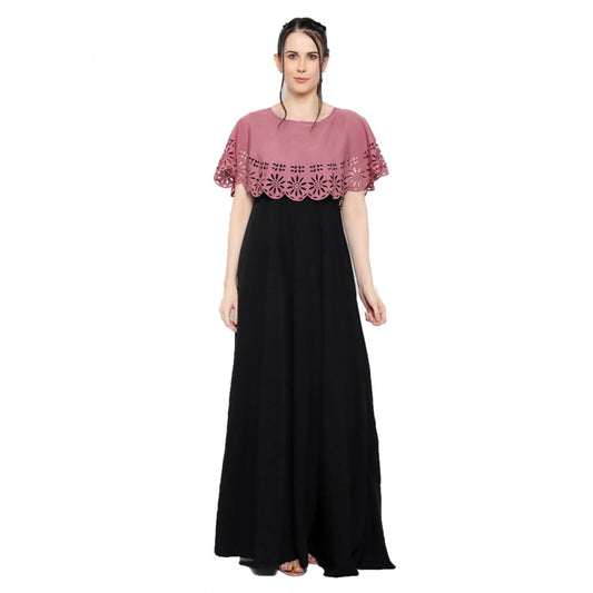 PKRKART Women's Crepe Solid Sleeveless Full Length Gown(Peach Black)