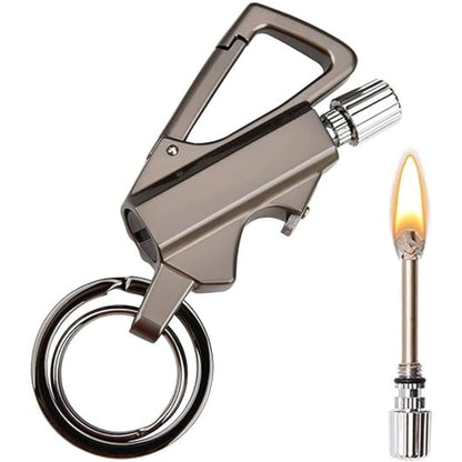 PKR Kart 3 In 1 Keychain Lighter Waterproof Cigarette Flint Lighter Keyring Bottle Opener Fire Starter Match Sticks (Silver)