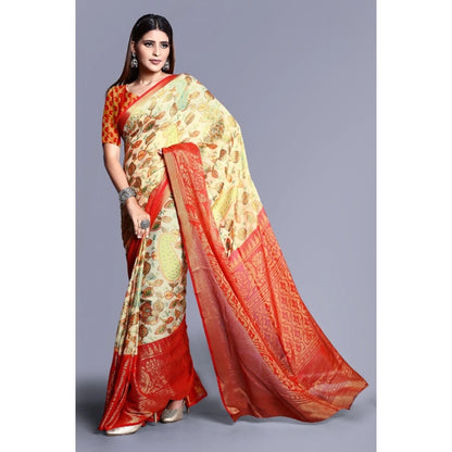 pkrkart Women's Viscose Rayon Printed Saree With Unstitched Blouse (Red)