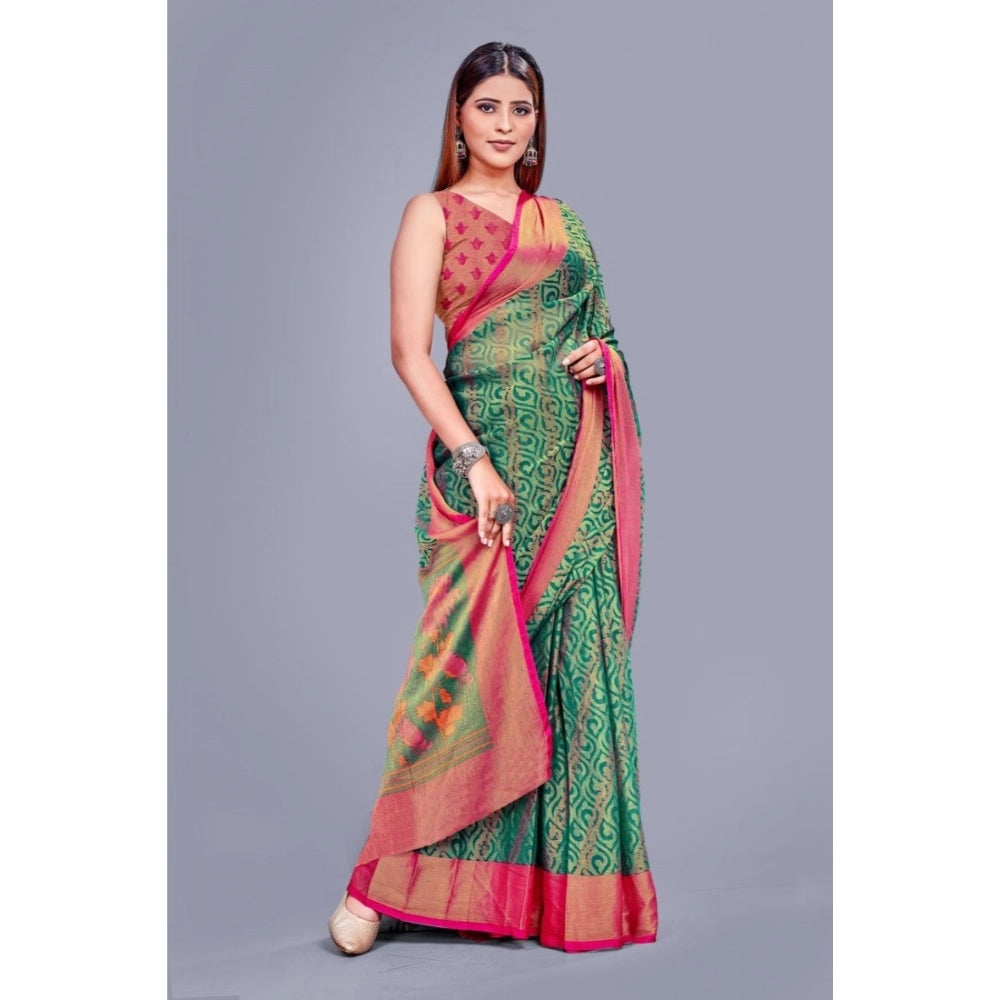 pkrkart Women's Viscose Rayon Printed Saree With Unstitched Blouse (Rama)
