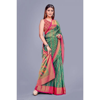 pkrkart Women's Viscose Rayon Printed Saree With Unstitched Blouse (Rama)