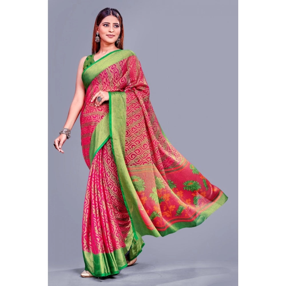 pkrkart Women's Viscose Rayon Printed Saree With Unstitched Blouse (Pink)