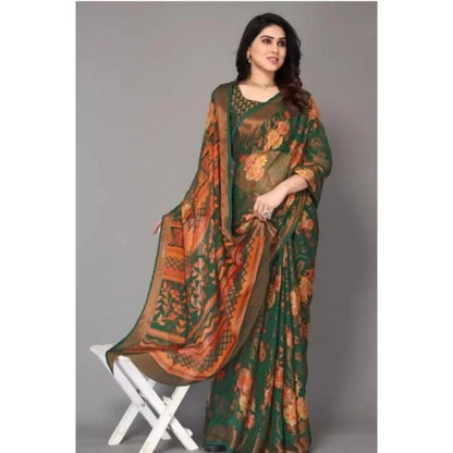 pkrkart Women's Viscose Rayon Printed Saree With Unstitched Blouse (Green)