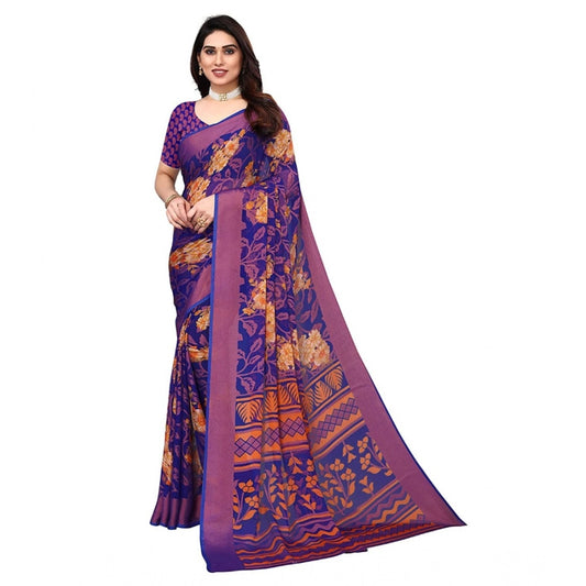 pkrkart Women's Viscose Rayon Printed Saree With Unstitched Blouse (Blue)
