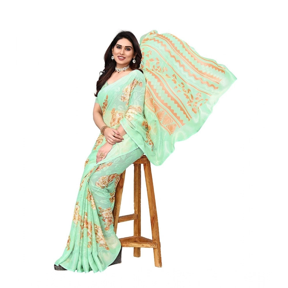 pkrkart Women's Viscose Rayon Printed Saree With Unstitched Blouse (Pista)