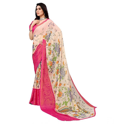 pkrkart Women's Viscose Rayon Printed Saree With Unstitched Blouse (Pink)