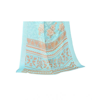 pkrkart Women's Viscose Rayon Printed Saree With Unstitched Blouse (Sky Blue)