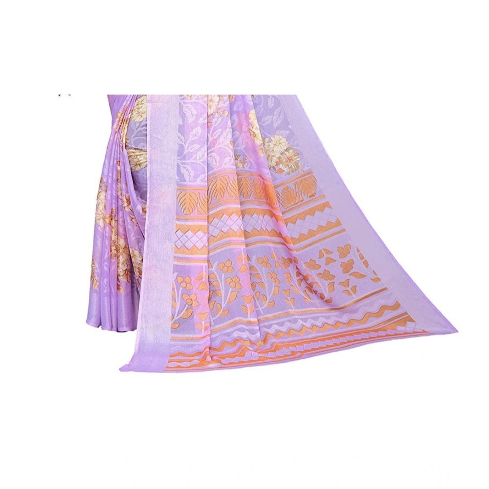 pkrkart Women's Viscose Rayon Printed Saree With Unstitched Blouse (Purple)