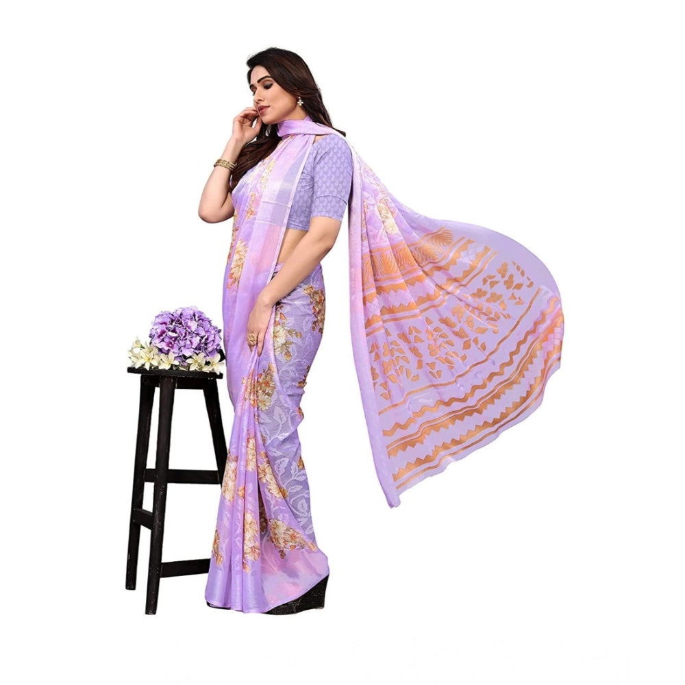 pkrkart Women's Viscose Rayon Printed Saree With Unstitched Blouse (Purple)