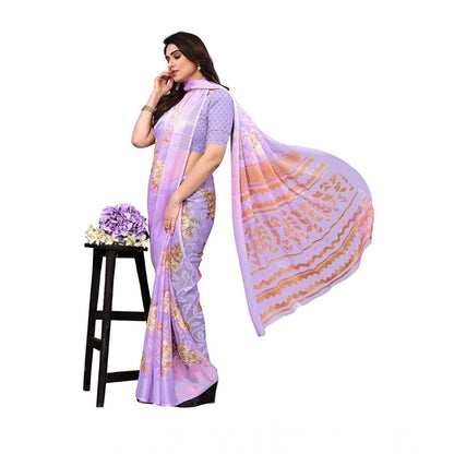 pkrkart Women's Viscose Rayon Printed Saree With Unstitched Blouse (Purple)