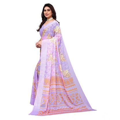 pkrkart Women's Viscose Rayon Printed Saree With Unstitched Blouse (Purple)