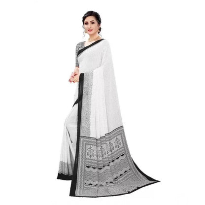 pkrkart Women's Georgette Printed Saree With Unstitched Blouse (Black)