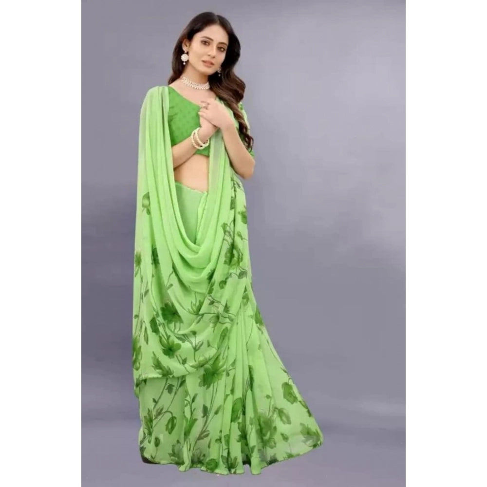 pkrkart Women's Georgette Printed Saree With Unstitched Blouse (Green)
