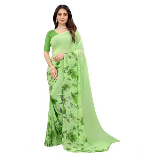 pkrkart Women's Georgette Printed Saree With Unstitched Blouse (Green)