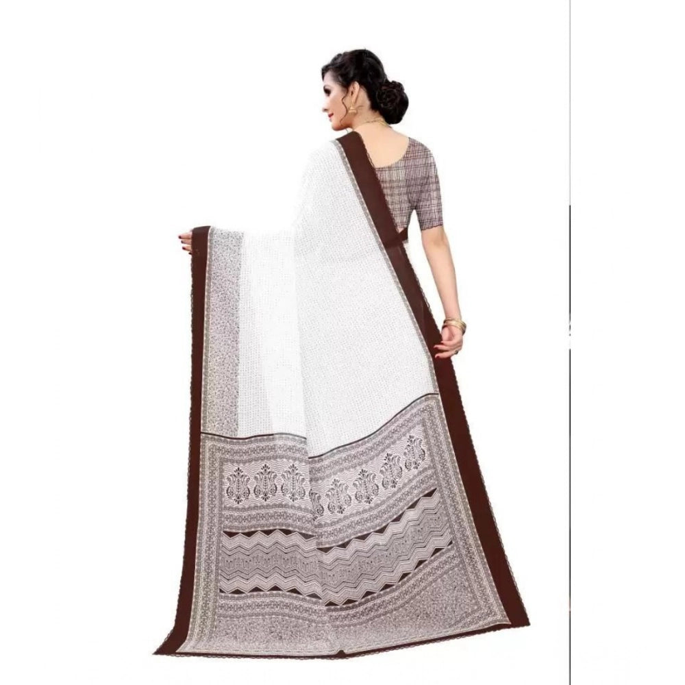 pkrkart Women's Georgette Printed Saree With Unstitched Blouse (Coffee)