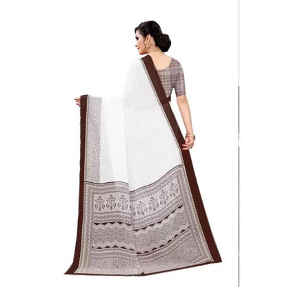pkrkart Women's Georgette Printed Saree With Unstitched Blouse (Coffee)